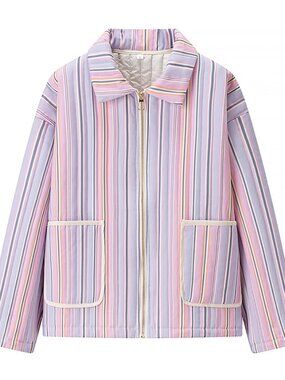 Sunday Up Striped Pastel Zip-Front Women's Jacket Quilted Size Small Women's